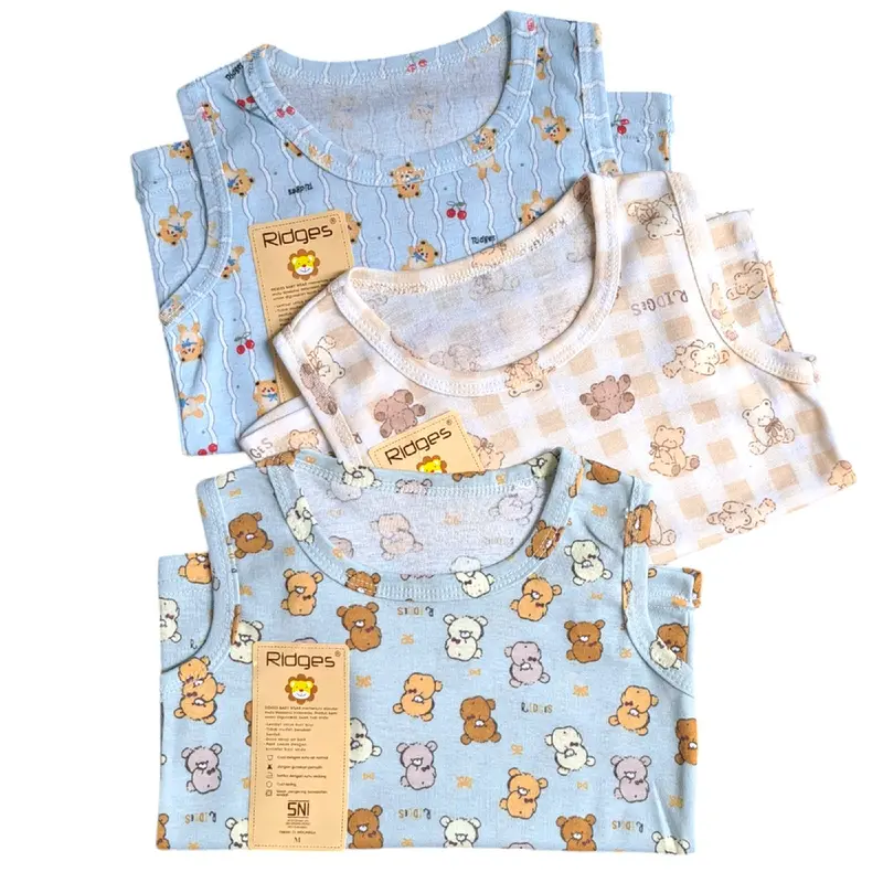 RIDGES !! (( 3pcs )) singlet bayi ridges kutung motif full print warna s m L xl xxl 0-48 bulan singlet bayi lucu murah kutung 0