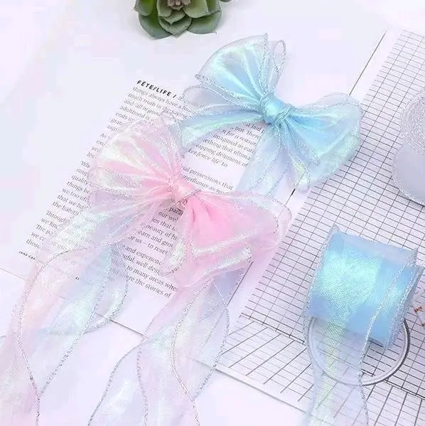 1 Meter Pita Hologram - Pita Korea - Pita Buket Glossy - Pita Pelangi - Pita Warna Warni - Pita Fishtail Hologram