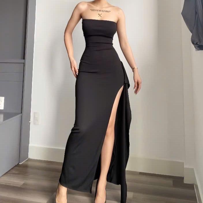  Đầm body nữ ống thiết kế xẻ tà basic sang chảnh Lolystore dress women HL64 