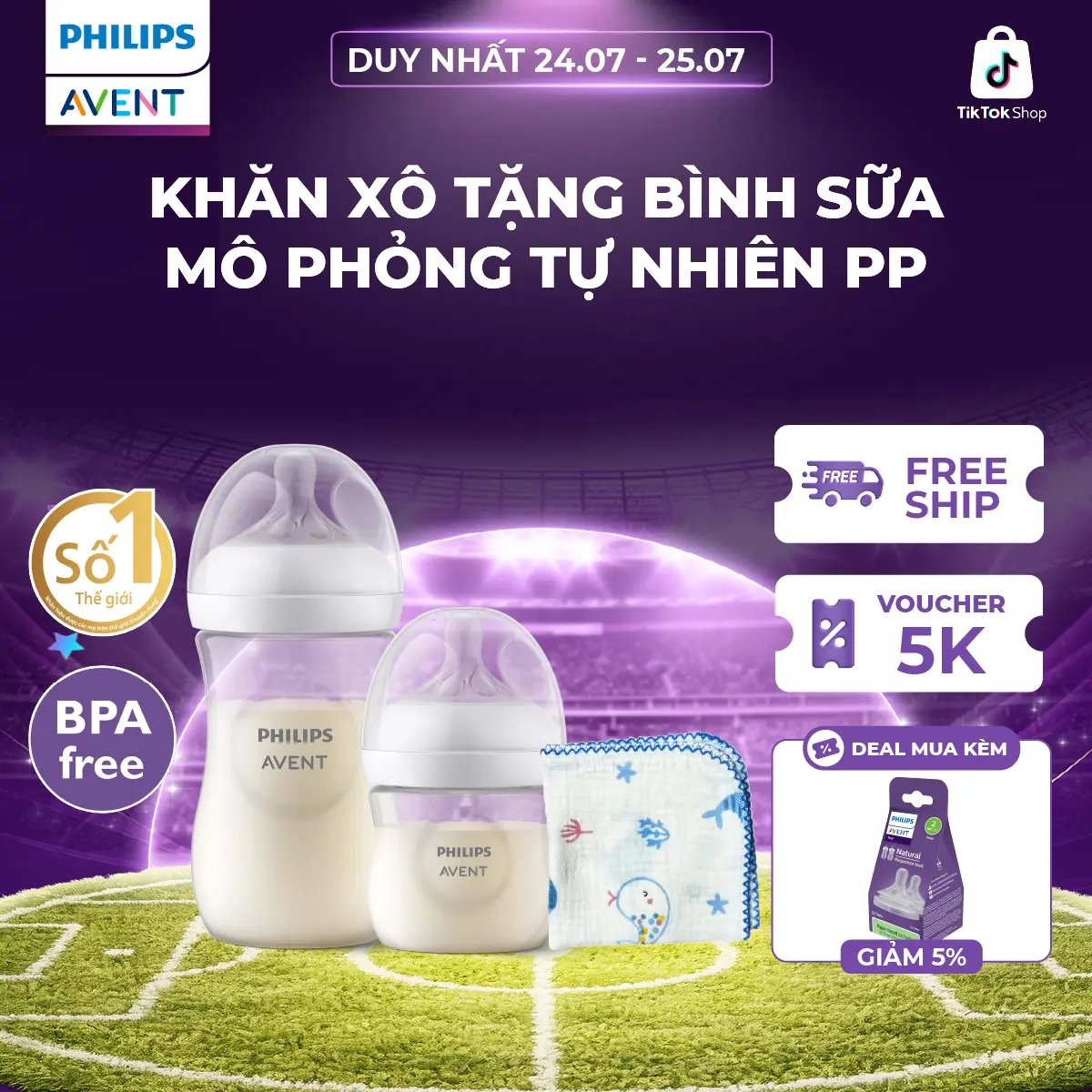 Khăn sữa em bé mềm mịn thấm hút tốt - Tặng Bình mô phỏng tự nhiên Philips Avent 125ml/260ml/330ml