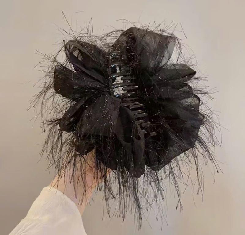 Kẹp Tóc Nơ Tua Rua Bong Bóng Cỡ Lớn 13cm Đính Đá Thiết Kế Mới 2025 - Mẫu Hottrend Thời Trang