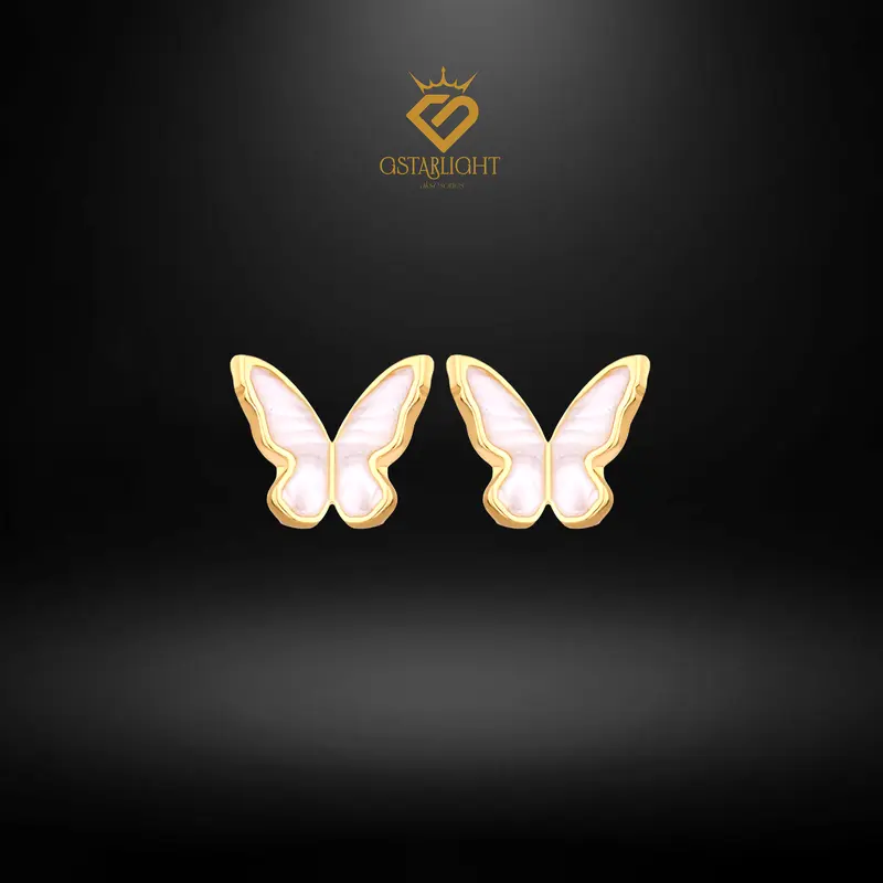 GS Aksesoris Anting Elegant White Pearl Butterfly Earrings with Gold Accents Anting Mutiara Putih Chic dengan Aksen Emas Kupu-Kupu Korean LookAA0015 0
