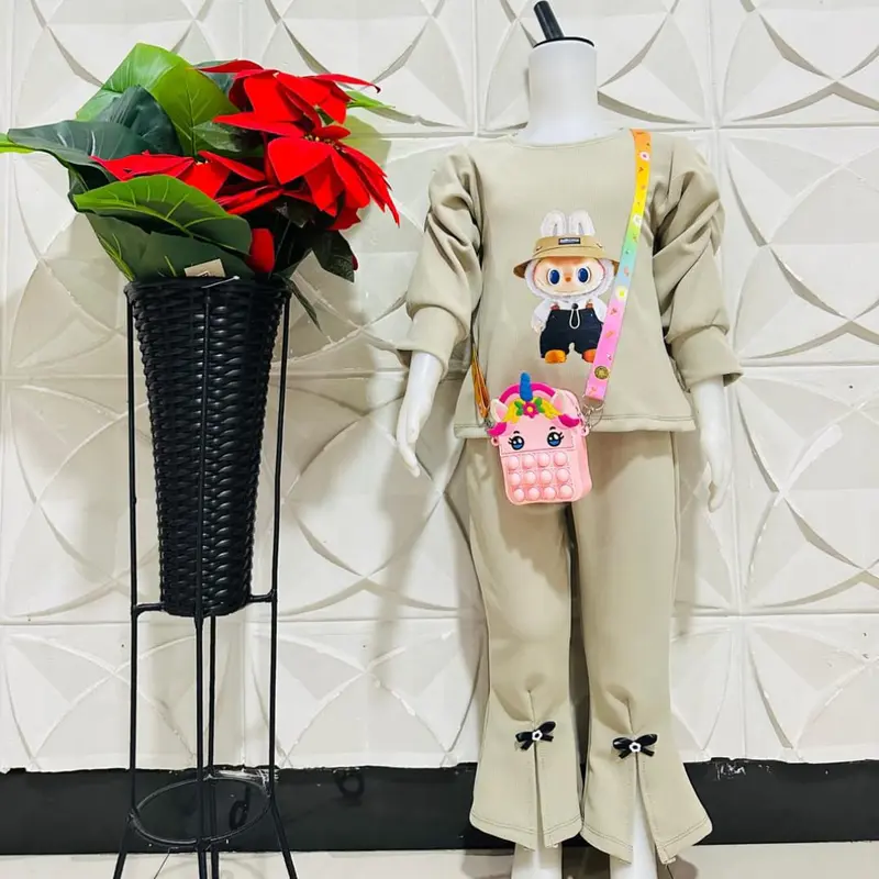 PAKET BUNDLE 3PCS setelan anak perempuan Labubu hit kekinian viral tik tok usia 1-8 tahun Polos Lengan panjang Bayi Katun Parsel 5