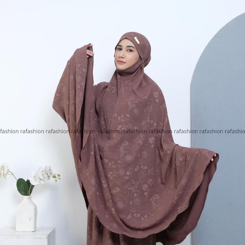 Product Introduction of Ra Fashion - Mukena aqila Dewasa Embos crinkle Airflow Syar'i Penutup Dagu Motif Bunga Mewah Cantik Nyaman Panjang Atasan Traveling Beli Lokal 1