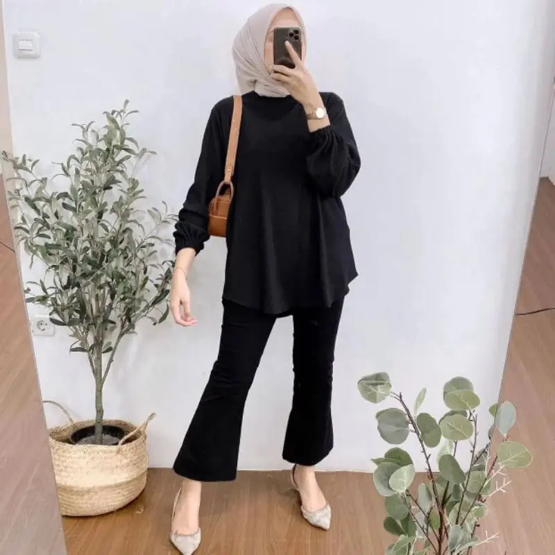 HANOVER BLOUSE LENGAN PANJANG TANGAN KARET BELAH SAMPING BAHAN KNIT PREMIUM 1