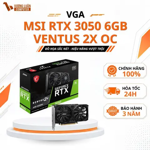VGA MSI RTX 3050 VENTUS 2X 6G OC- Không nguồn phụ Nguồn 400w chạy tốt FULL VAT