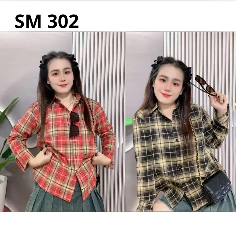 SM [302]Áo Sơ Mi Nữ Caro tay dài xinh From dáng rộng , Vải  cotton mềm Sang trọng