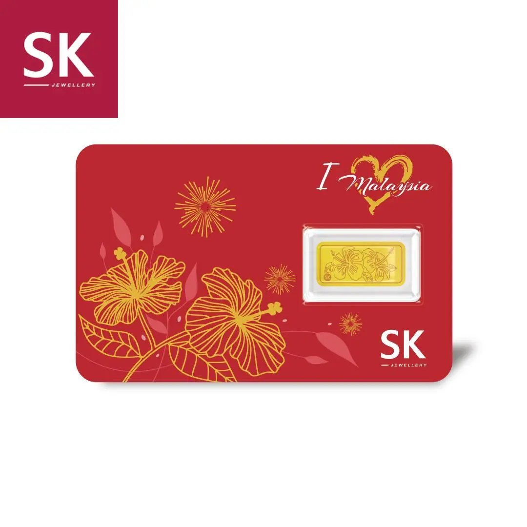 SK Jewellery (0.5G) 999 Pure Gold Hibiscus Heart Gold Bar