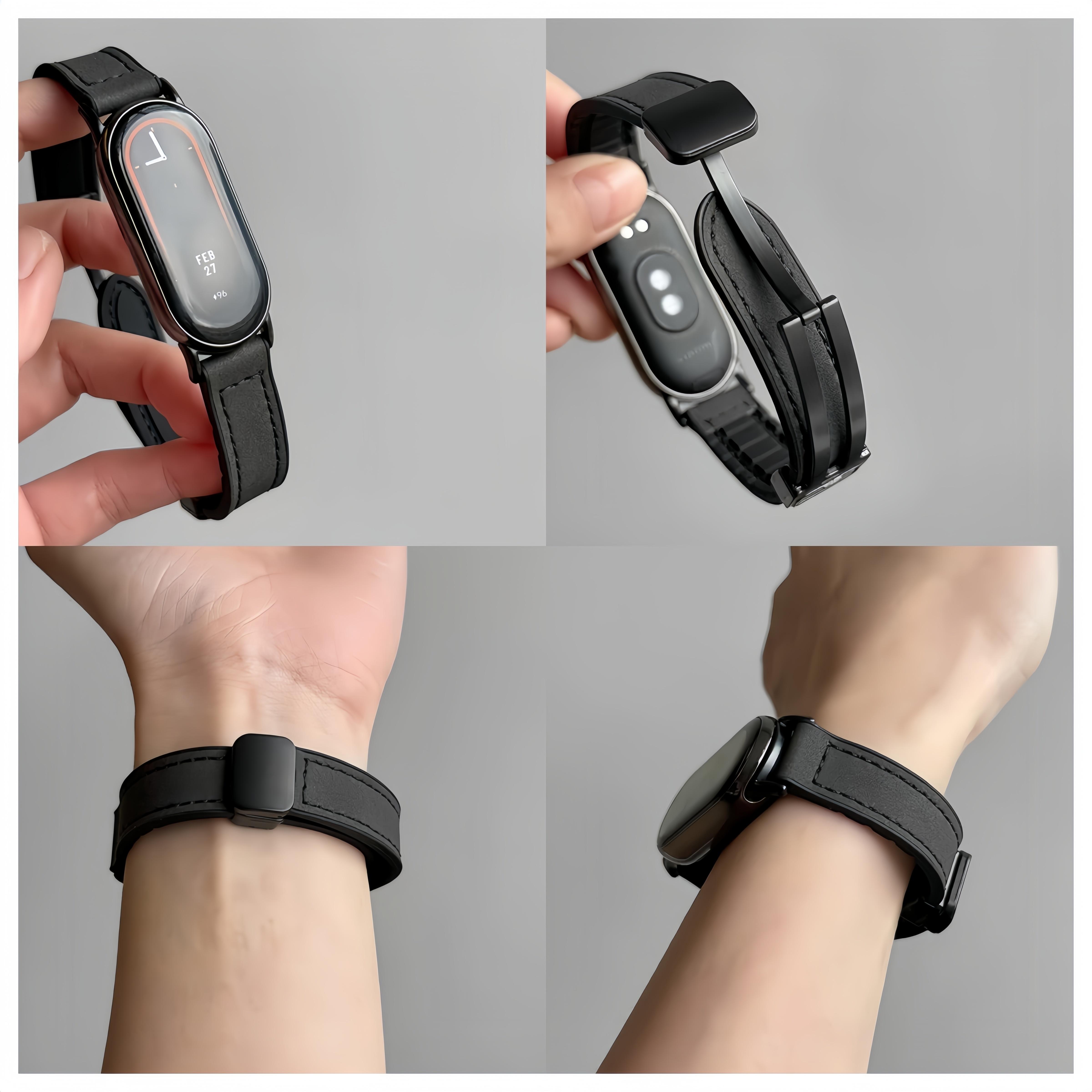（Tidak termasuk jam）Strap untuk For Xiaomi Smart Band 8/9/10 for Miband 10/9/8 Tali Jam Tangan Kulit dengan Magnet, Anti Air, Fashionable, Berbagai Warna, Cocok untuk Olahraga dan Bisnis