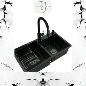 kitchen sink 8245 2 tabung hitam paket komplit kran tarik