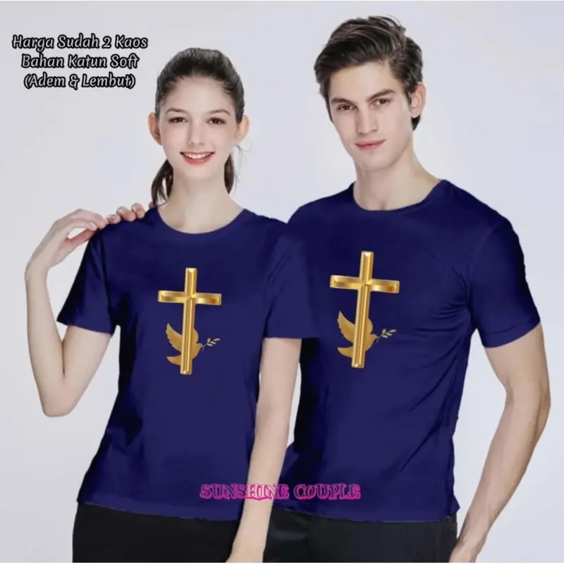(HARGA 2 BAJU) KAOS COUPLE GOLD SALIB LENGAN PENDEK UK.M-XXL EDISI PASKAH / NATAL / KAOS COUPLE / KAOS KEMBARAN / KAOS PASANGAN / KAOS LENGAN PENDEK / BAJU COUPLEAN / KATUN SOFT / T-SHIRT 8