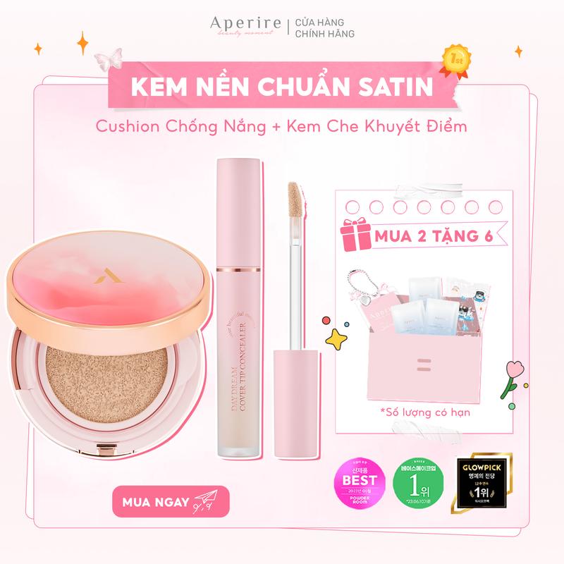 COMBO Cushion & Kem Che Khuyết Điểm Aperire Che Phủ Hoàn Hảo, Giúp Nền Đẹp Không Tì Vết