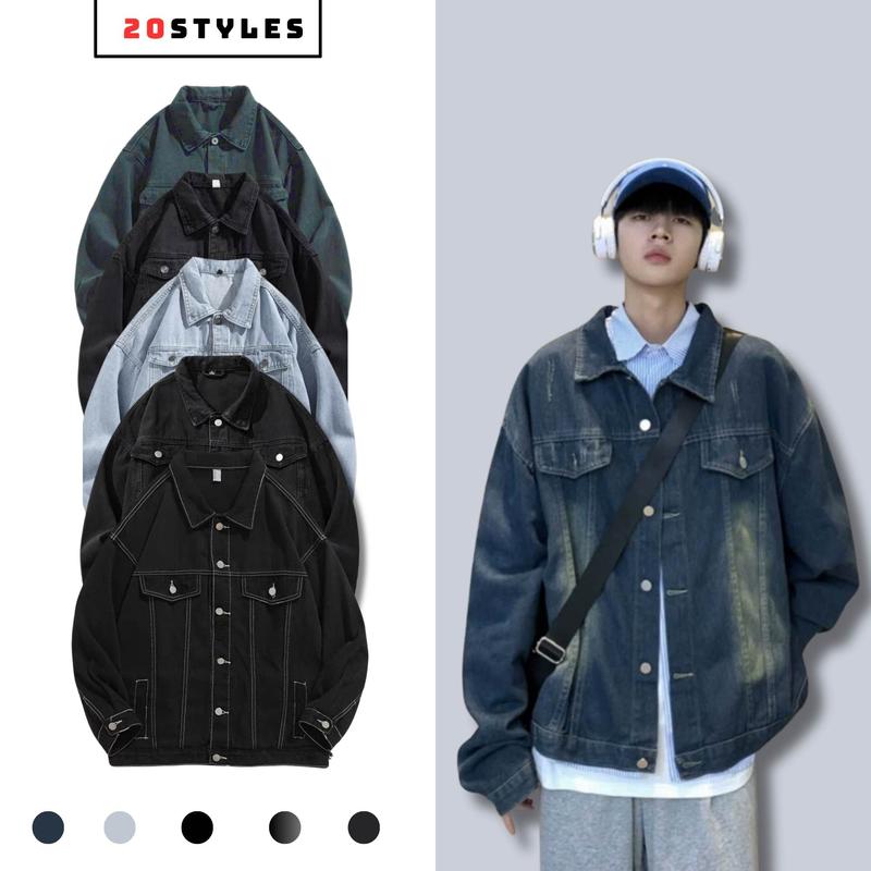 Áo Khoác Jean Nam Nữ 5 màu xanh, đen, retro, đen wash, đen chỉ trắng Áo Khoác Bò Nam Unisex Form Rộng phong cách Basic Hàn Quốc hot 2022 Menswear Denim Nhung Có Cổ Jacket Có Túi