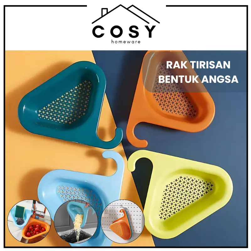 COSY Rak Tirisan Sudut Wastafel Segitiga Bentuk Angsa / Wadah Saringan Pembuangan Sisa Makanan Buah Dapur