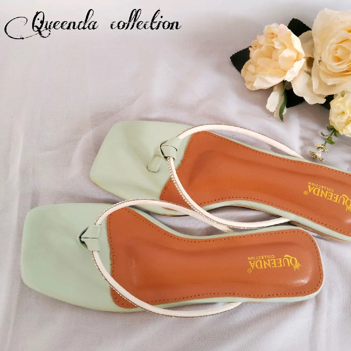 Quenda Collection revina plat sandal teplek tali mutiara