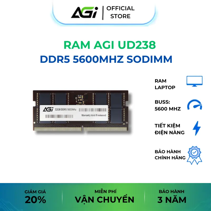 RAM Laptop DDR5 AGI SD238 SO-DIMM - AGI560016SD238-ST - Hàng chính hãng