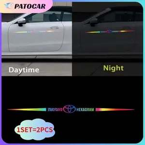 PARTOCAR 2Pcs Stiker Banner Laser Mobil Sticker Reflektor Logo Mobil  Car Logo Stickers Laser Rainbow Laser Car Logo