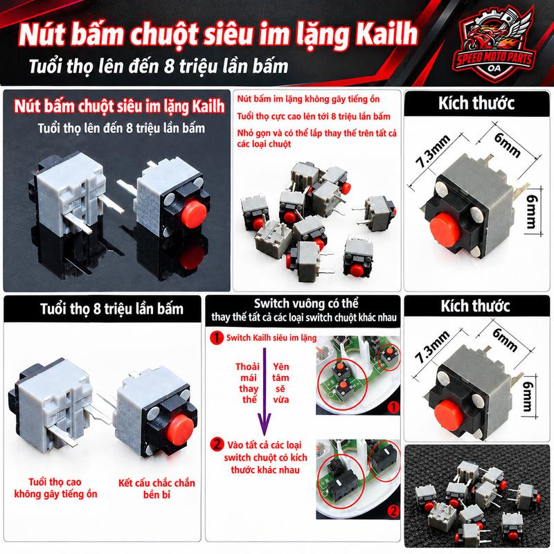 Switch Chuột Im Lặng Kailh Silent – Nút Bấm Chuột Không Tiếng Động Dành Cho Văn Phòng, Đêm Khuya