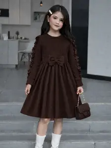 AURELIA KNIT DRESS KIDS Dress Anak Perempuan Knit Premium Lengan Panjang dengan Ruffle dan Pita Cantik