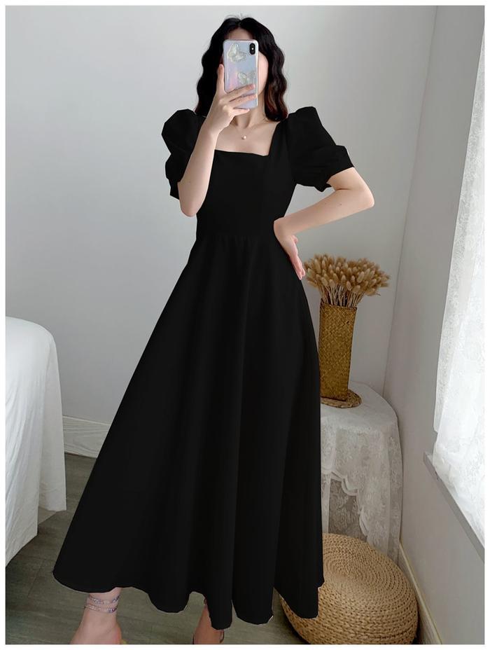 midi dress hitam polos Short-Sleeve Polo Midi Dress