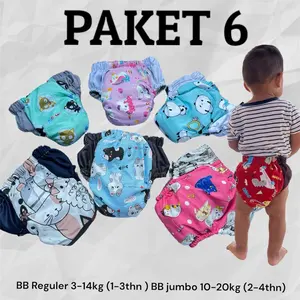 6paket clodi celana aio bisa di cuci dan bahan diadora lembut BB Reguler 3-14kg (1-3thn ) BB jumbo 10-20kg (2-4thn)