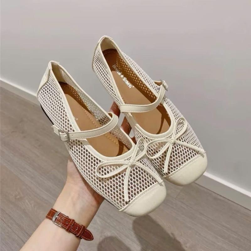 (Chân thon Lùi 1sz) Giày bệt búp bê Mary Jane chất liệu lưới phối nơ bánh bèo thoáng khí mùa hè Mã 115
