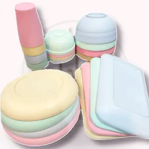 20pcs/set PIRING MANGKOK BASO SUP  GELAS PLASTIK WHEAT STRAW