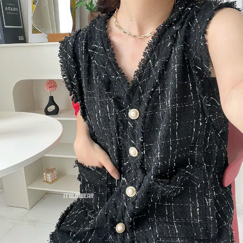 Shasa vest / korean tweed vest / vest tweed rompi wanita 4