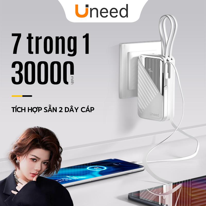 【 FUBADAU  Uneed Bộ sạc nhanh 30000mAh pin dự phòng không dây có kèm đầu cắm AC sạc nhanh và nhiều điện thoại 5 đầu sạc bảo hành 2 năm cục sạc dự phòng không dây cục sạc dự phòng xịn