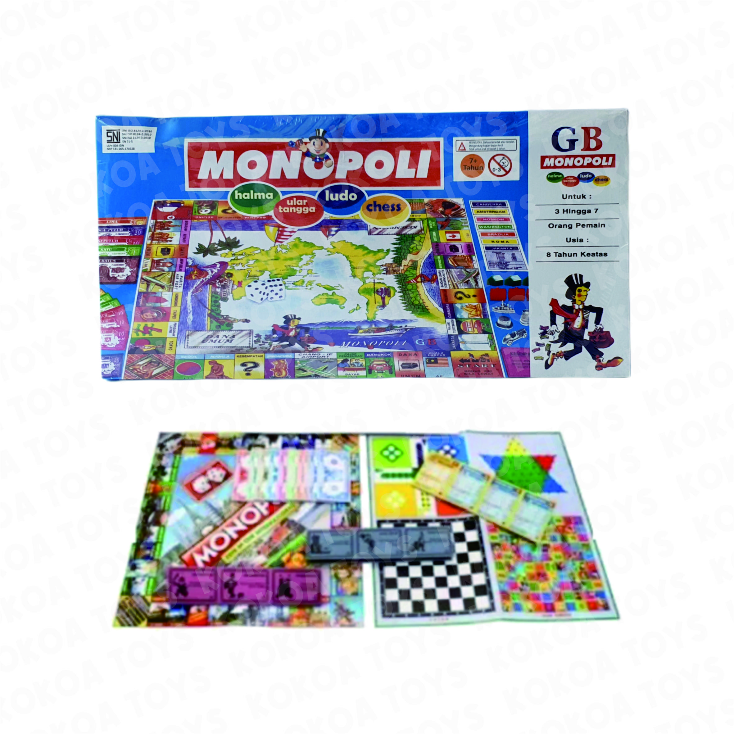 Mainan Monopoly GB 5 in 1 Ular Tangga, Ludo, Halma, Chess dan Board