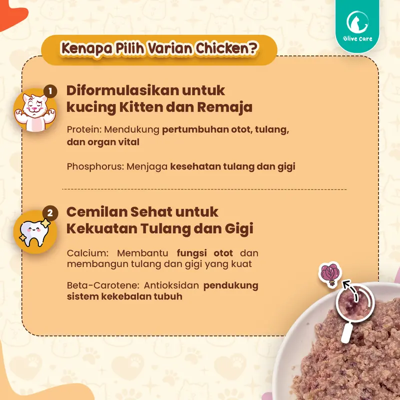 Olive Care PAKET CREAMY TREATS 16gr & 20gr Isi 5pcs Snack Cemilan Kucing Bernutrisi dengan Daging Ayam/Salmon/Tuna Asli with Red Spinach/Winter Squash/Highbush Blueberry 4