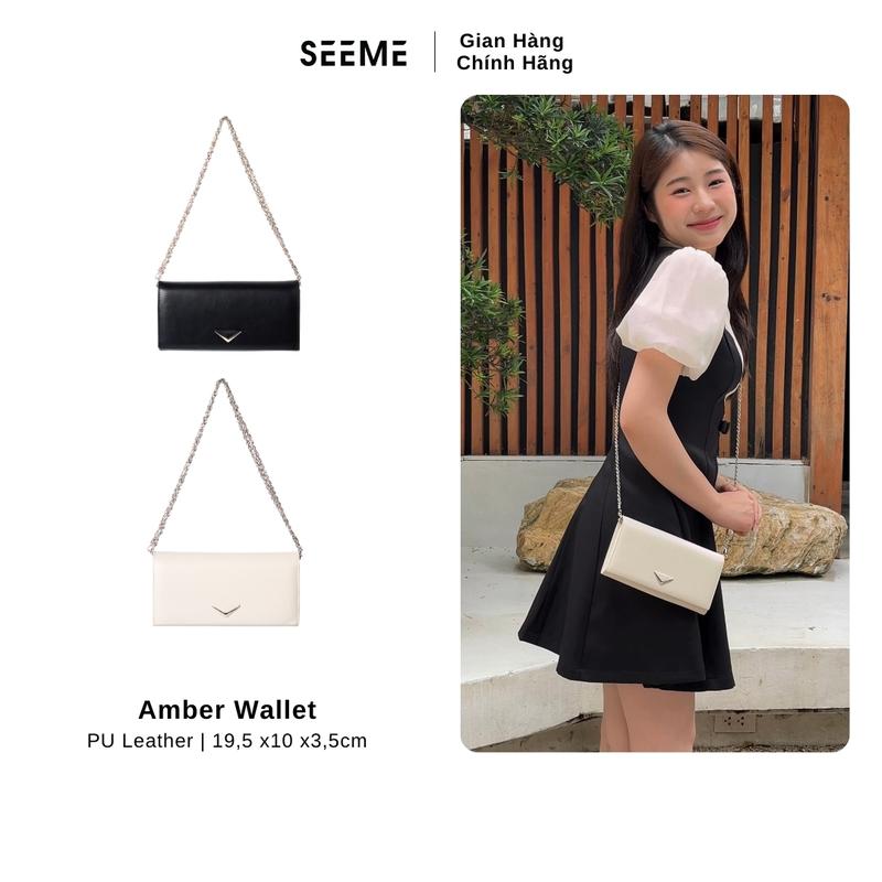 Ví dài bạch nguyệt quang nắp nam châm đeo chéo Amber Wallet