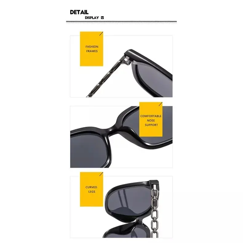 BISA COD Kacamata Hitam Bingkai Persegi Fashion Untuk Wanita Bahan Metal Premium Rantai UV Sunglass IMPORT W15963 4