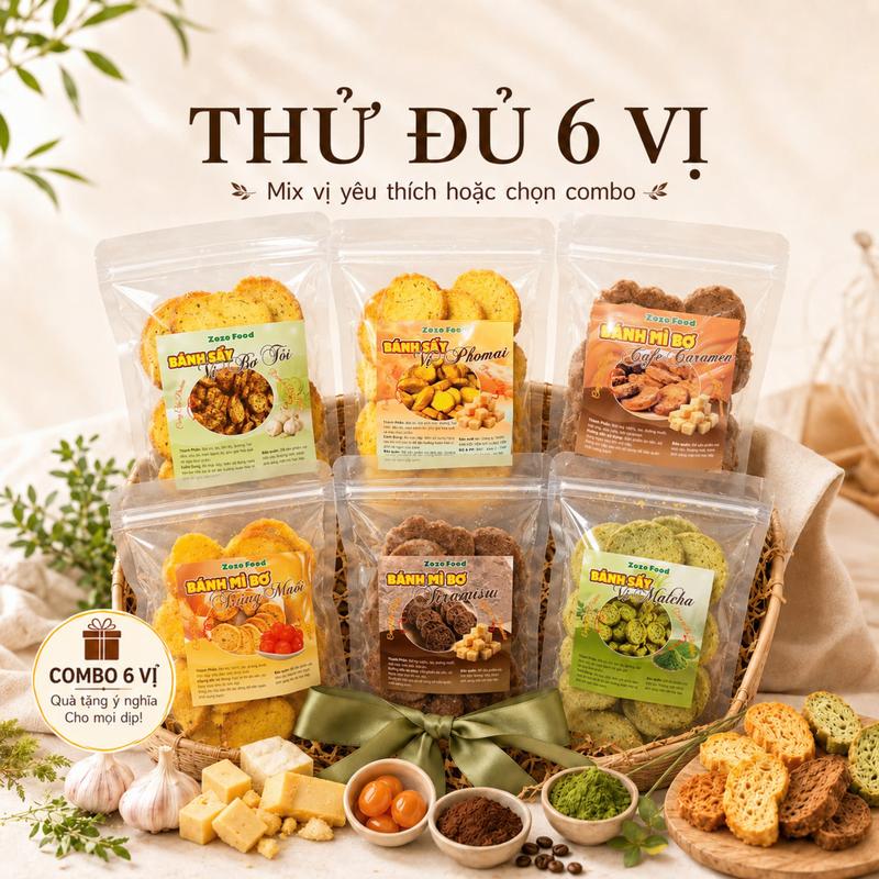 Bánh Mì Sấy Giòn | Bơ Tỏi/ Phô Mai/ Cafe Caramen/ Matcha/ Tiramisu/ Trứng Muối | Giòn Tan Từng Miếng
