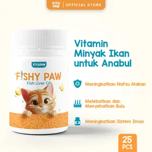 KIYOPAW Fish Oil Vitamin Kucing Minyak Ikan Kucing Vitamin Pelebat Bulu dan Nafsu Makan Kucing 25 BUTIR