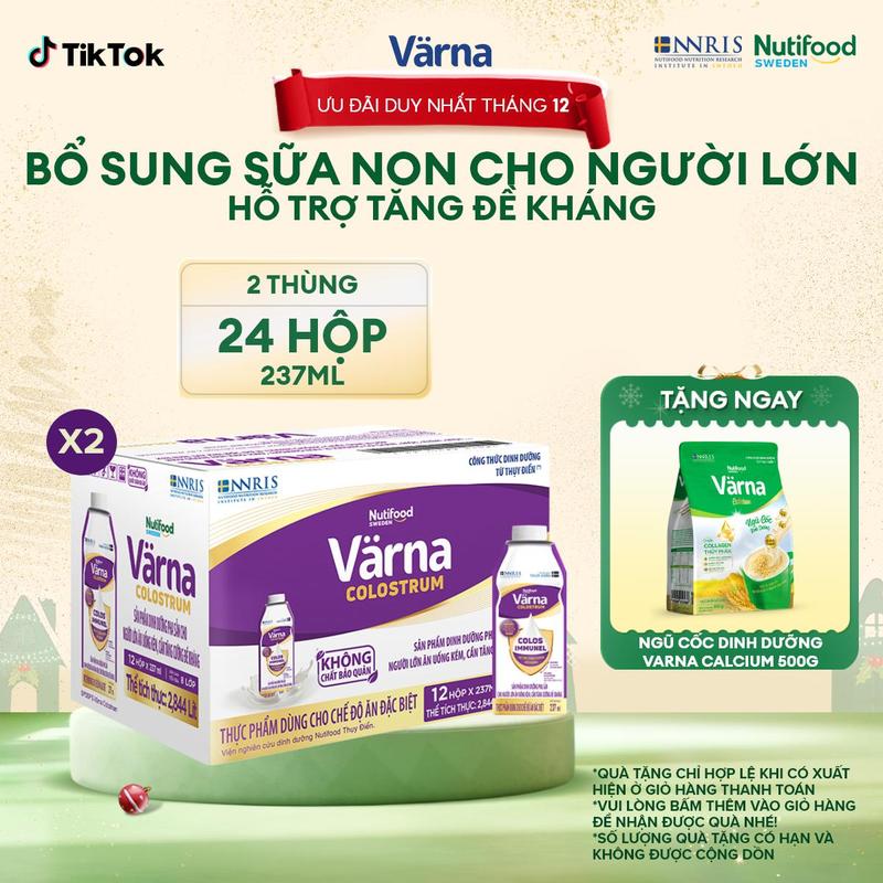 DAILY THẮNG DINH DƯỠNG - Combo 2 thùng 12 Sữa Bột Pha Sẵn Varna Colostrum - Bổ Sung Sữa Non Hỗ Trợ Tăng Đề Kháng Nhanh 24 hộp x 237ml