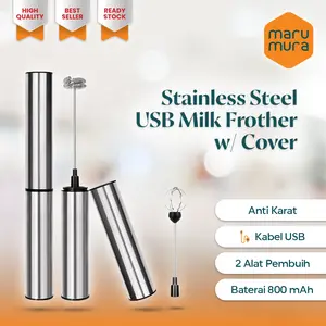 Marumura USB Milk Frother Cover Stainless Steel  | Hand Mixer Coffee Latte | Frother Stainless Steel | Frother Cover | Pengaduk Susu