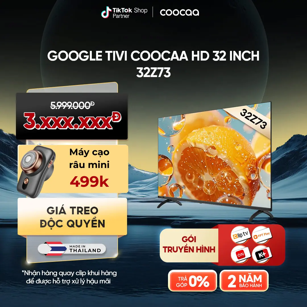 [Deal Độc Quyền-Tặng máy cạo râu mini] Google Coocaa HD tivi 32inch  Model 32Z73 - RAM 1.5BG/ROM 8GB - Điều Khiển Giọng Nói - Bluetooth - Kho Tàng Ứng Dụng Google Play 32 inch