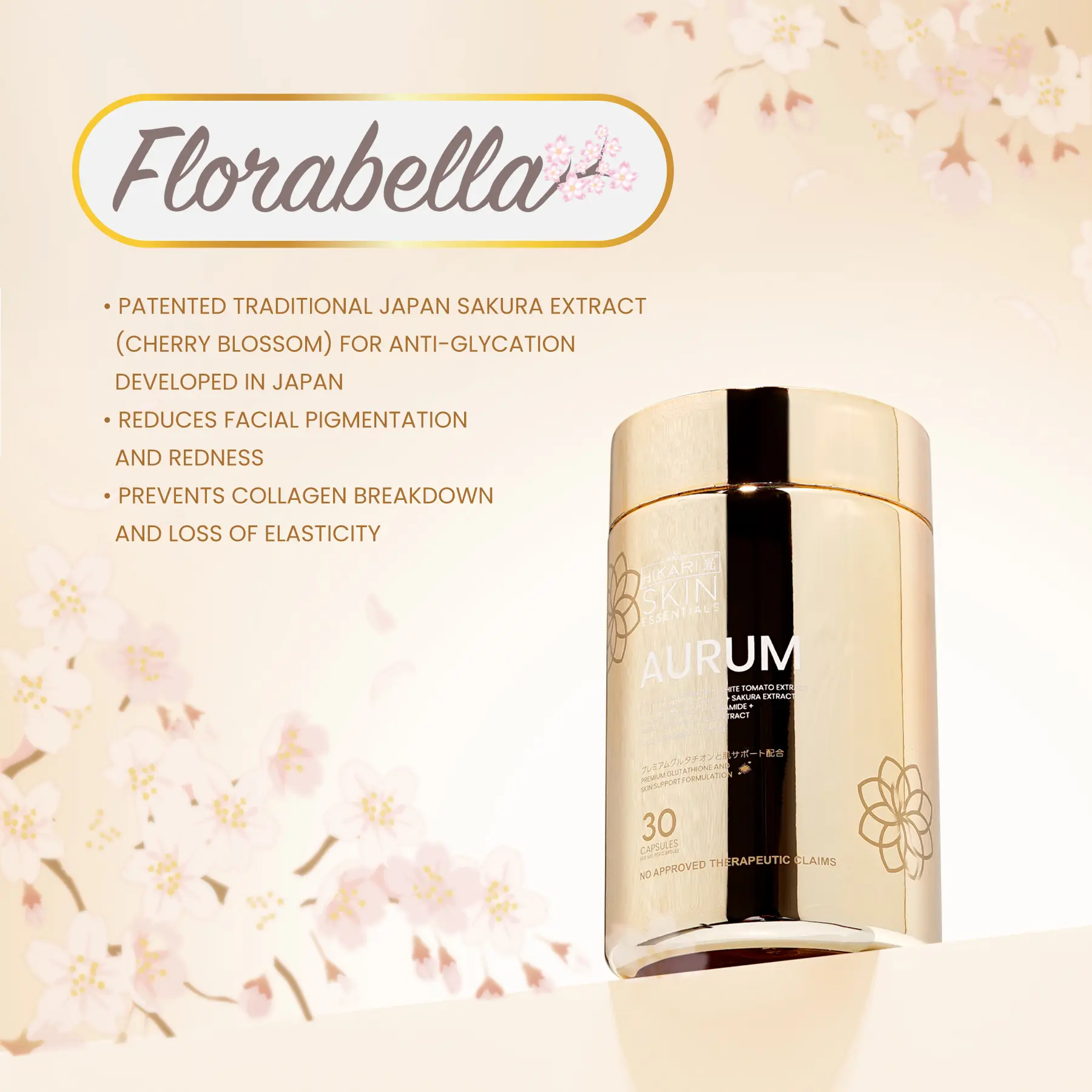 Hikari Skin Essentials AURUM 30 Capsules NEW AND IMPROVED 1 BOTTLE 30CAPS  S-Acetyl Glutathione Capsules