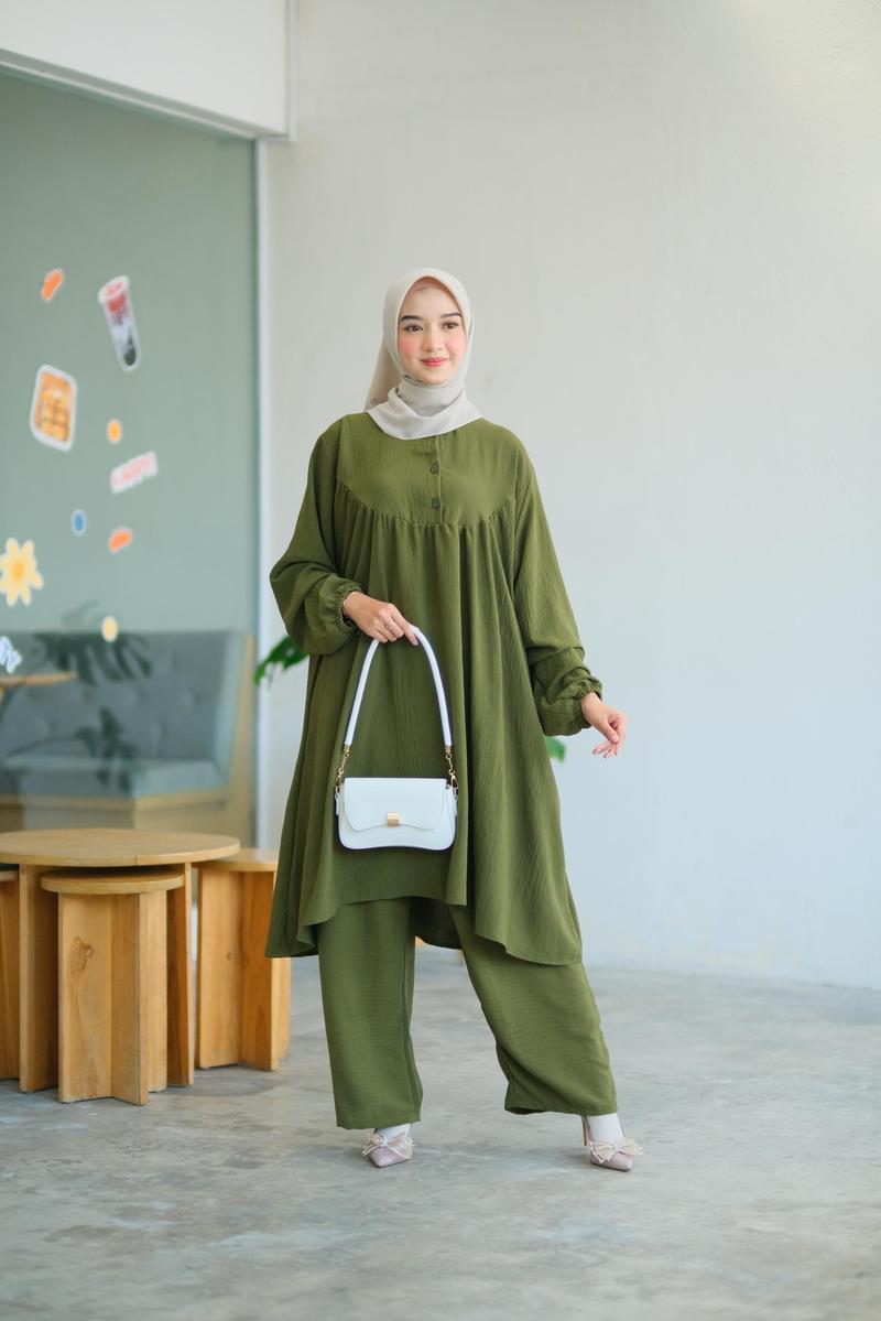 Product Introduction of WAGA Setelan Crinkle Jumbo LD 130 150 Baju Tunik Set Kekinian Untuk OOTD Rempel XXXL Airflow Kancing Kantong Karet 35