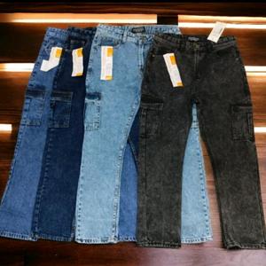 Seluar Jeans Cargo 6 Pocket Non-Stretchable Kain Ready Stock