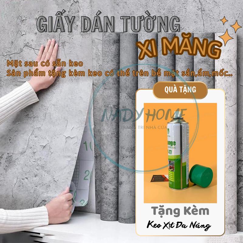   Tặng 1 Lọ Keo Xịt PJ77  COMBO 5 CUỘN Giấy Dán Tường Xi Măng Xám Cuộn 10m dài rộng 45cm Có Keo Sẵn Decal Dán Tường Màu Giả Bê Tông Cho Phòng ngủ Phòng Khách Quán Cafe Nhà hàng vn đám mây xanh 