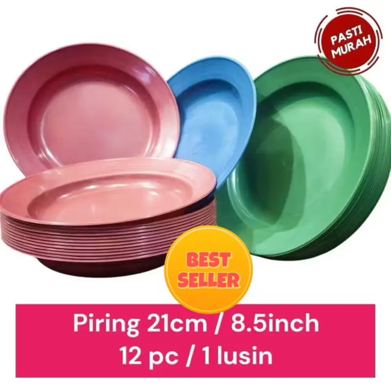 ￼1 LUSIN 12PC PIRING 21CM PLASTIK 8.5/9 INCH MURAH LUSINAN | PIRING LUSINAN MURAH
