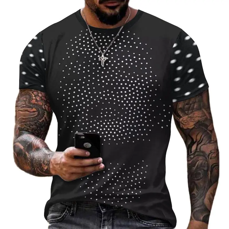 2025 Summer Trendy Round Neck Short Sleeve T-shirt: Minimally tailored with abstract art prints, comfortable and breathable, a fashionable choice for daily commuting and casual wear!