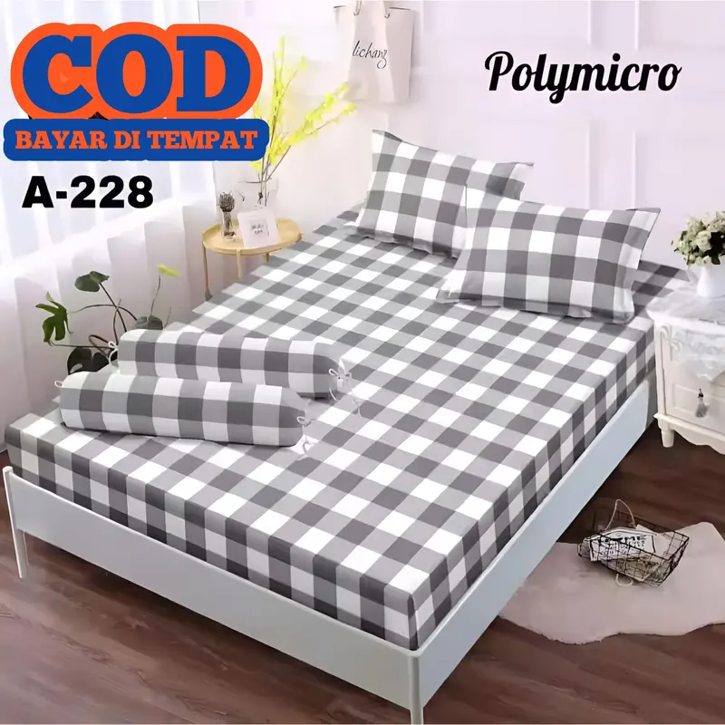 Sprei Emily Kotak-Kotak Aesthetic Korea Ukuran 160x200cm dan 180x200cm Bahan Katun Dispresse Berkualitas Isi Sprei 2 Sarung Bantal 1 Sarung Guling 0