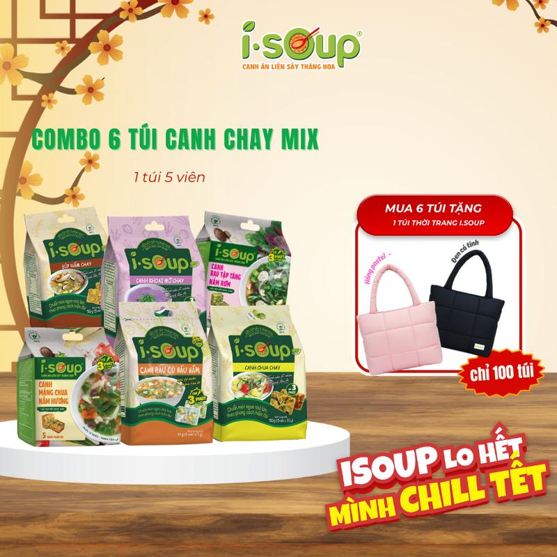  COMBO 6 TÚI CANH CHAY MIX ISOUP   1 CHUA CHAY - 1 KHOAI MỠ - 1 MĂNG CHUA - 1 SÚP NẤM - 1 RAU CỦ - 1 TẬP TÀNG  - Canh Ăn Liền Sấy Thăng Hoa 