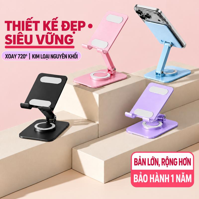 Giá Đỡ Điện Thoại & Máy Tính Bảng Kim Loại Xoay 360°, Gấp Gọn, Điều Chỉnh Đa Góc, Chống Trượt, Siêu Chắc Chắn