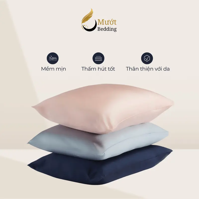 Vỏ gối Lụa Tencel 60s trơn màu 50x70 45x65 40x60 35x50cm Mướt Bedding, áo gối 100% Tencel 60s cao cấp đầy đủ size 3