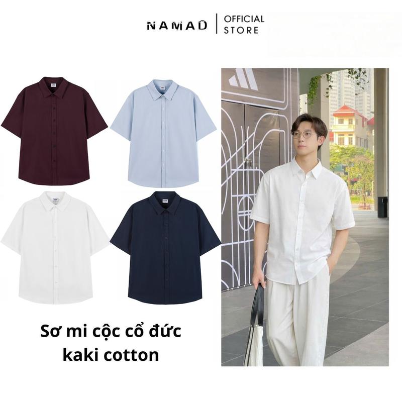 Áo Sơ Mi Cổ Đức NAMAD Cộc Tay Chất Liệu Kaki Cotton Mềm Mịn Forrm Rộng Thấm Hút Mồ Hôi C2