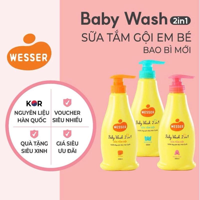 ￼Sữa tắm gội Wesser 2 in 1 500ml (cam-xanh lá-hồng).. 1